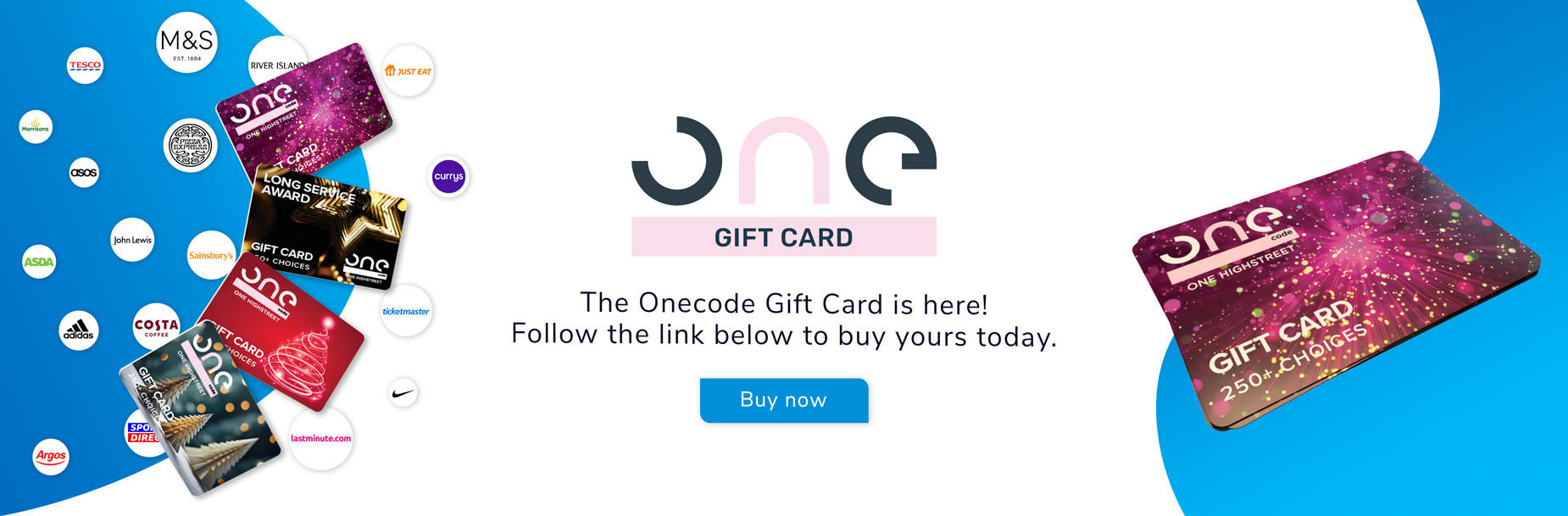 onecode gift card showing cards and available retailers